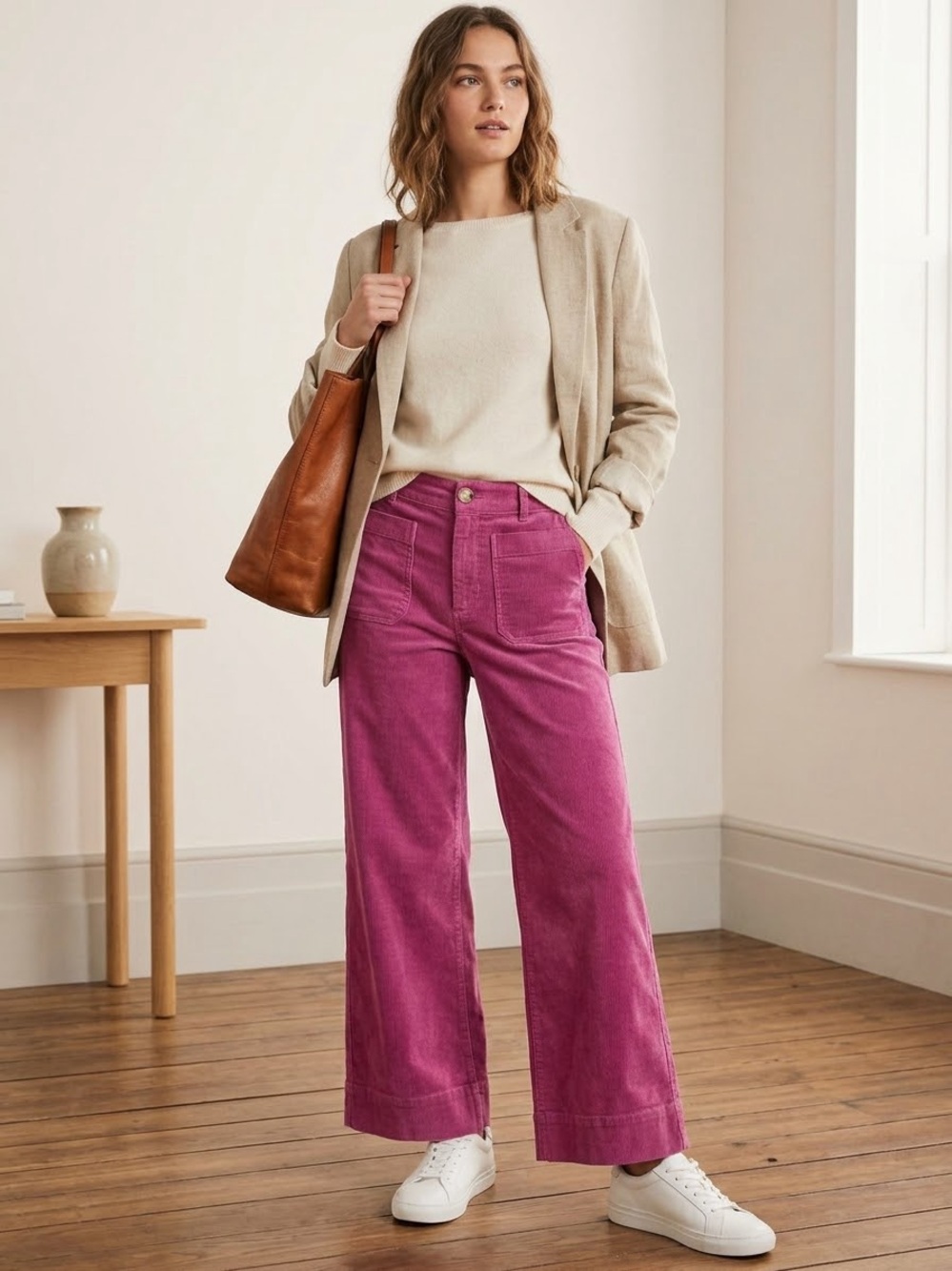 Maeve Anthropologie The Colette Pink Corduroy Pants  27 EUC Cropped Wide Leg